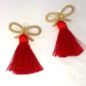 Vintage fringe red tassel gold braided bows 90's
